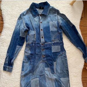 Blue denim patchwork designer dress